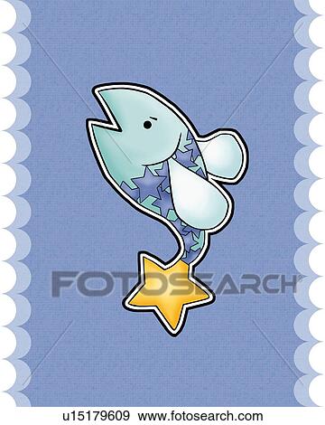 Stock Illustration - Image of Astrology sign, Pisces, side view, blue background, cut out. Fotosearch