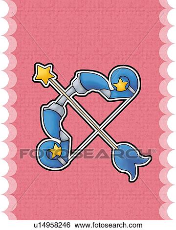 Stock Illustration - Image of Astrology sign, Sagittarius, front view, pink background, cut out. Fotosearch