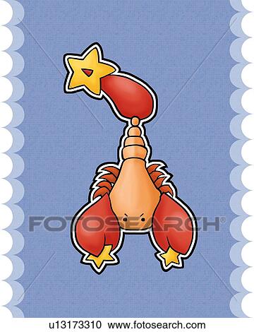 Clipart - Image of Astrology sign, Scorpius, front view, blue background, cut out. Fotosearch