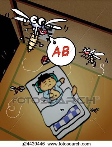 Mosquitoes bit an AB-blood-type boy, high angle view View Large Illustration Stock Illustration - Mosquitoes bit an AB-blood-type boy, high angle view. Fotosearch