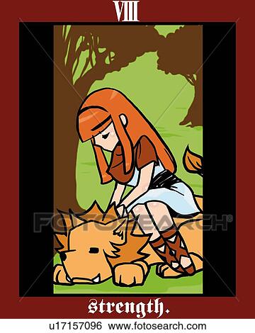 Stock Illustration - Strength, tarot card, side view. Fotosearch