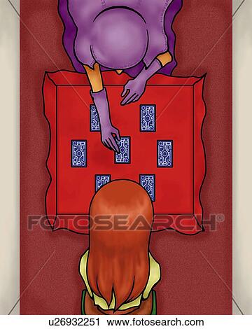 Clip Art - Tarot card reader telling the fortune, high angle view. Fotosearch