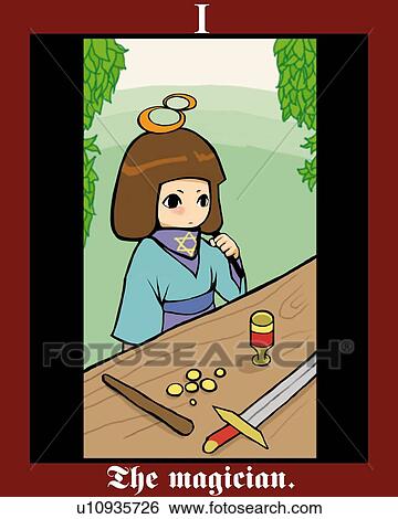 Stock Illustration - The Magician, tarot card, high angle view. Fotosearch