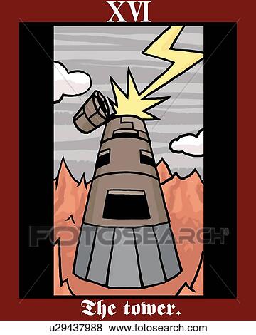 Stock Illustration - The Tower, tarot card, front view. Fotosearch