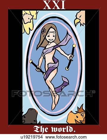 Stock Illustration - The World, tarot card, front view. Fotosearch