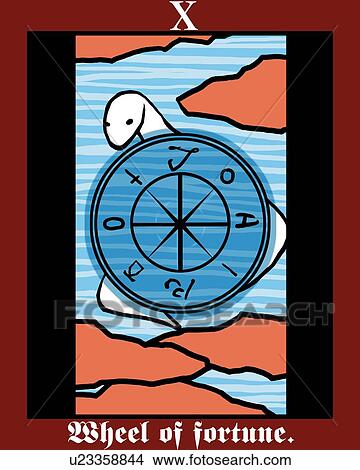 Stock Illustration - Wheel of Fortune, tarot card, front view. Fotosearch