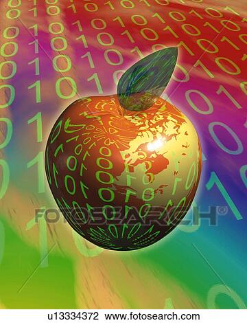 Apple and Numbers, CG, 3D, Illustration, Close Up View Large Illustration Drawing - Apple and Numbers, CG, 3D, Illustration, Close Up. Fotosearch