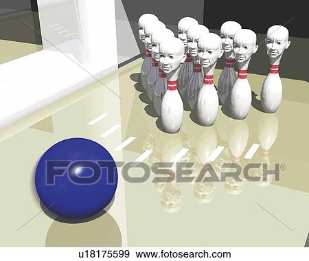 Stock Illustration - Bowling, CG, 3D, Illustration, High Angle View. Fotosearch