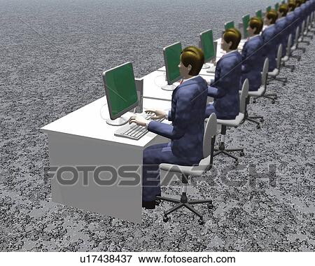 Businessmen working, CG, 3D, Illustration, High Angle View View Large Illustration Stock Illustration - Businessmen working, CG, 3D, Illustration, High Angle View. Fotosearch