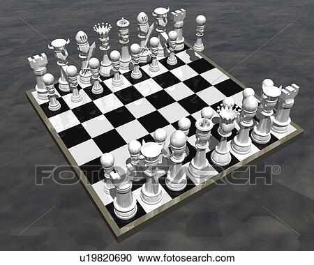 Clipart - Chess, CG, 3D, Illustration, High Angle View. Fotosearch