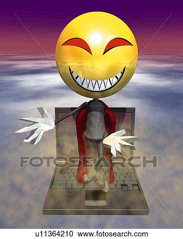 Clipart - Computer Crime Image, CG, 3D, Illustration, Close Up, High Angle View. Fotosearch