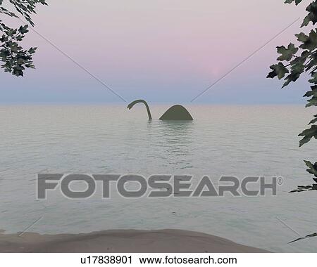 Clip Art - Dinosaur in water, CG, 3D, Illustration. Fotosearch