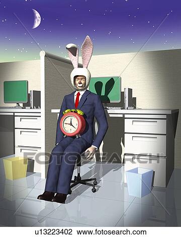 Drawing - Disguised businessman, CG, 3D, Illustration. Fotosearch