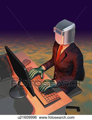Disguised businessman working, CG, 3D, Illustration, High Angle View View Large Illustration Stock Illustration - Disguised businessman working, CG, 3D, Illustration, High Angle View. Fotosearch