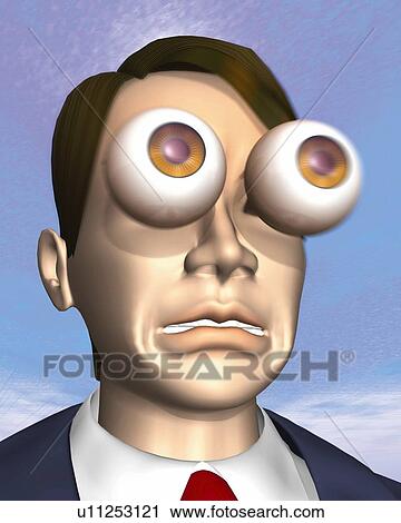 Clip Art - Eyeballs poping out, CG, 3D, Illustration, Close Up. Fotosearch
