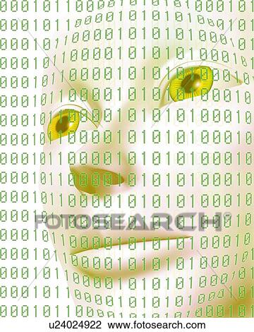 Drawing - Face and Numbers, CG, 3D, Illustration, Close Up. Fotosearch