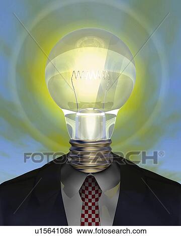Light bulb headed businessman, CG, 3D, Illustration, Close Up View Large Illustration Stock Illustration - Light bulb headed businessman, CG, 3D, Illustration, Close Up. Fotosearch