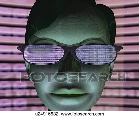 Man with Glasses, CG, 3D, Illustration, Close Up View Large Illustration Drawing - Man with Glasses, CG, 3D, Illustration, Close Up. Fotosearch