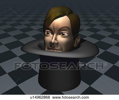 Man's face out of a silk hat, CG, 3D, Illustration, Close Up View Large Illustration Stock Illustration - Man's face out of a silk hat, CG, 3D, Illustration, Close Up. Fotosearch