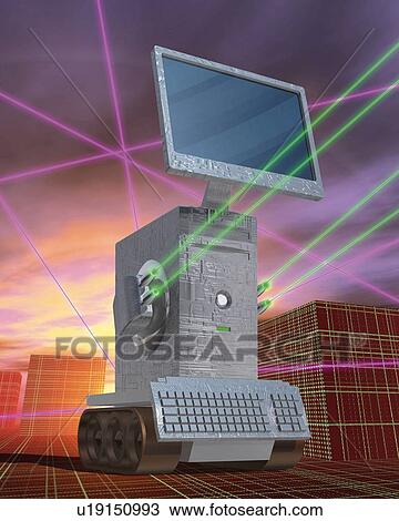 Drawing - Robot, CG, 3D, Illustration, Low Angle View. Fotosearch