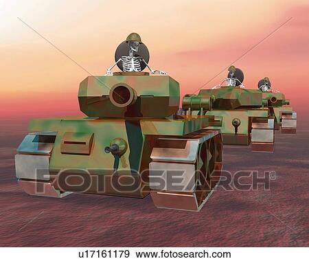 Skeletons on Tanks, CG, 3D, Illustration View Large Illustration Stock Illustration - Skeletons on Tanks, CG, 3D, Illustration. Fotosearch