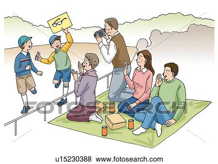 Stock Illustration - Family at the athletic festival, Illustration. Fotosearch
