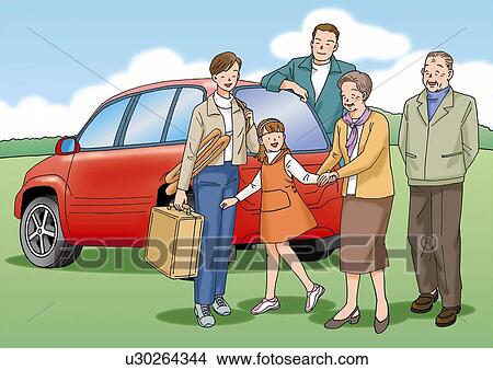 Family going for a drive, Illustration View Large Illustration Stock Illustration - Family going for a drive, Illustration. Fotosearch