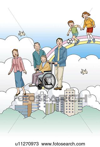 Drawing - Family, Illustration, Front View. Fotosearch