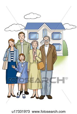 Family, Illustration, Front View View Large Illustration Drawing - Family, Illustration, Front View. Fotosearch