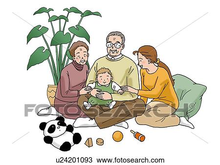 Drawing - Family, Illustration, Front View. Fotosearch