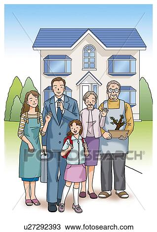 Drawing - Family, Illustration, Front View. Fotosearch