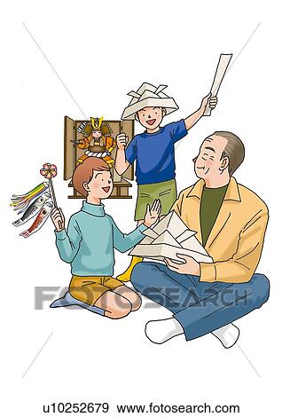 Grandfather and grandchildren celebrating Children's Day, Illustration, Front View, Side View View Large Illustration Stock Illustration - Grandfather and grandchildren celebrating Children's Day, Illustration, Front View, Side View. Fotosearch