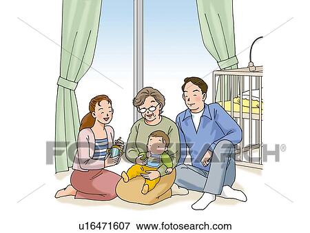 Stock Illustration - Grandmother and family, Illustration, Front View. Fotosearch