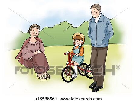 Clip Art - Grandparents and Grandchild, Illustration. Fotosearch