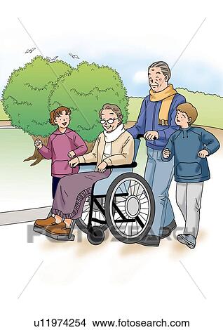 Stock Illustration - Grandparents and Grandchildren, Illustration, Side View. Fotosearch