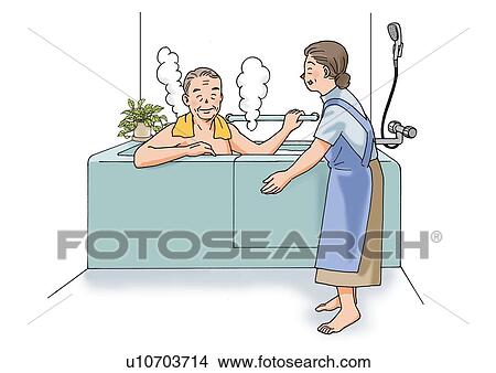 Senior adult man having a bath, Illustration, Side View View Large Illustration Stock Illustration - Senior adult man having a bath, Illustration, Side View. Fotosearch