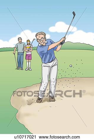 Clip Art - Senior adult man playing golf, Illustration, Front View. Fotosearch