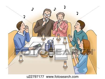 Senior couple enjoying karaoke, Illustration, High Angle View View Large Illustration Stock Illustration - Senior couple enjoying karaoke, Illustration, High Angle View. Fotosearch