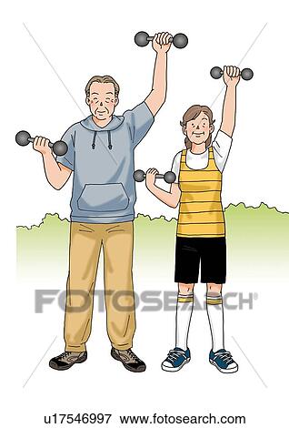 Stock Illustration - Senior couple excising together, Illustration, Front View. Fotosearch