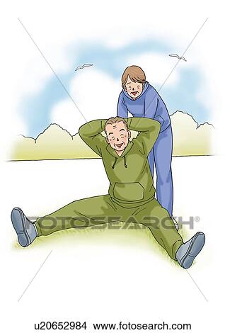 Stock Illustration - Senior couple excising together, Illustration, Front View. Fotosearch