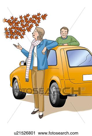 Clip Art - Senior couple going for a drive, Illustration, Front View, Side View. Fotosearch
