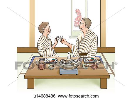 Senior couple having a dinner at hotel, Illustration, Side View View Large Illustration Stock Illustration - Senior couple having a dinner at hotel, Illustration, Side View. Fotosearch