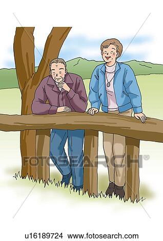 Stock Illustration - Senior couple in the field, Illustration, Front View. Fotosearch