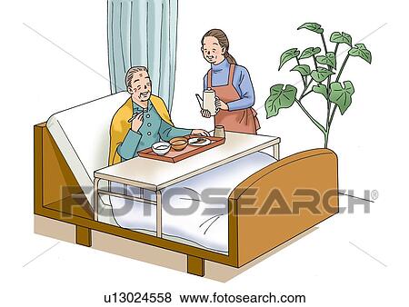 Stock Illustration - Senior couple in the hospital, Illustration, High Angle View. Fotosearch