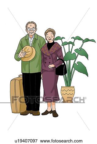 Stock Illustration - Senior couple smiling, Illustration, Front View. Fotosearch