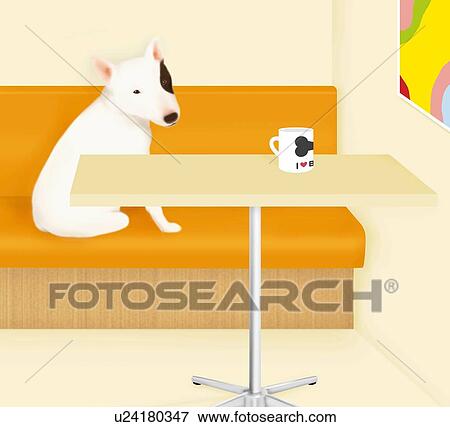 Stock Illustration - Bull Terrier sitting on couch, side view. Fotosearch