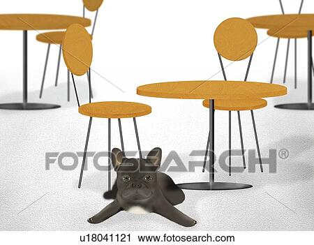 French Bulldog lying on floor in cafe, front view View Large Illustration Clip Art - French Bulldog lying on floor in cafe, front view. Fotosearch