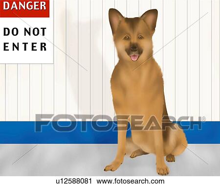 German Shepherd sitting in front of wall, front view View Large Illustration Clip Art - German Shepherd sitting in front of wall, front view. Fotosearch