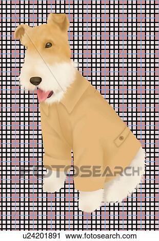 Clip Art - Wirehaired Fox Terrier wearing a jacket, side view. Fotosearch