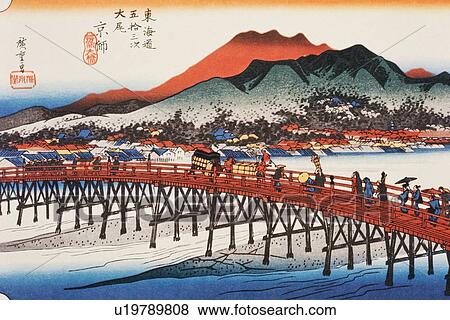 景色 の 京都 中に Edo 期間 絵 木版 日本語 木ブロック 印刷 イラスト U Fotosearch